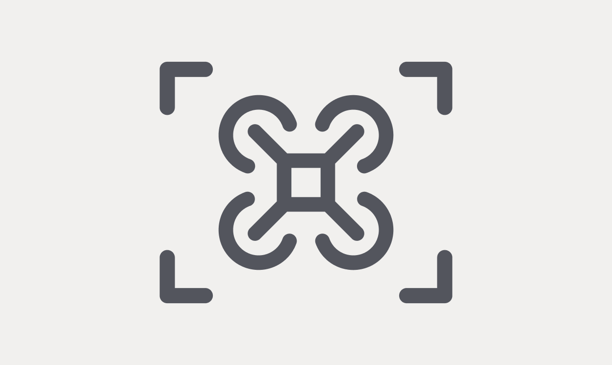 Simple line icon of a drone centered in a camera viewfinder frame