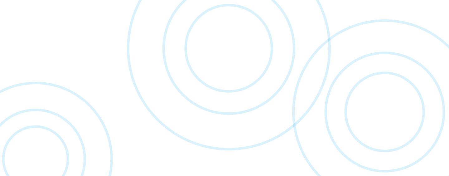 Decorative background graphic of overlapping thin blue circles radiating from off-screen points, on a white background